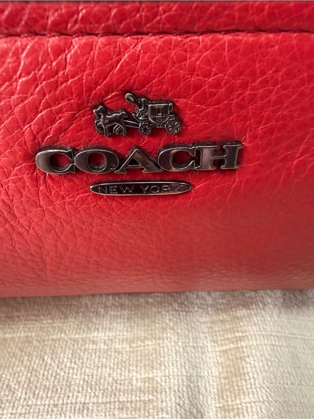 Coach Red Tote Bag F57903 with Leather Trim - Picture 4 of 13